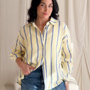 Striped Cotton Gauze Button Down Shirt – Light Yellow & Blue
